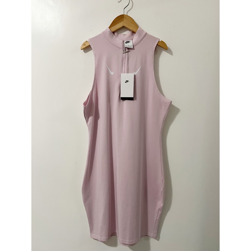 Nike Womens Slim Fit Quarter Zip Mock Neck Mini Dress Pink Size M NEW